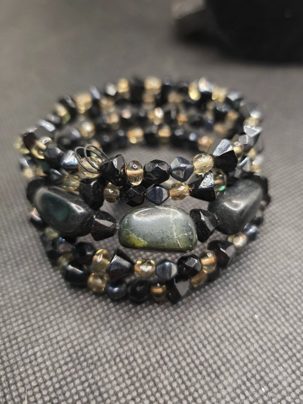 The Limited Black Green Beaded Coil Wrap Bracelet Multi Strand Boho Statement